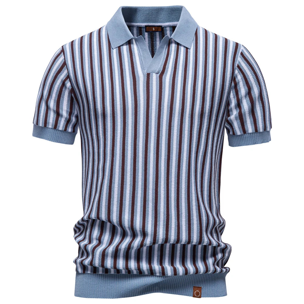 Striped Knit Polo Shirt