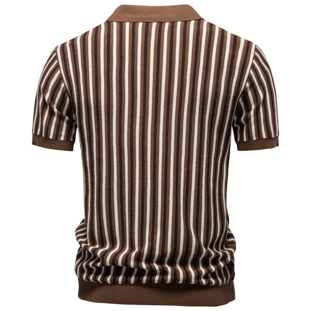 Striped Knit Polo Shirt