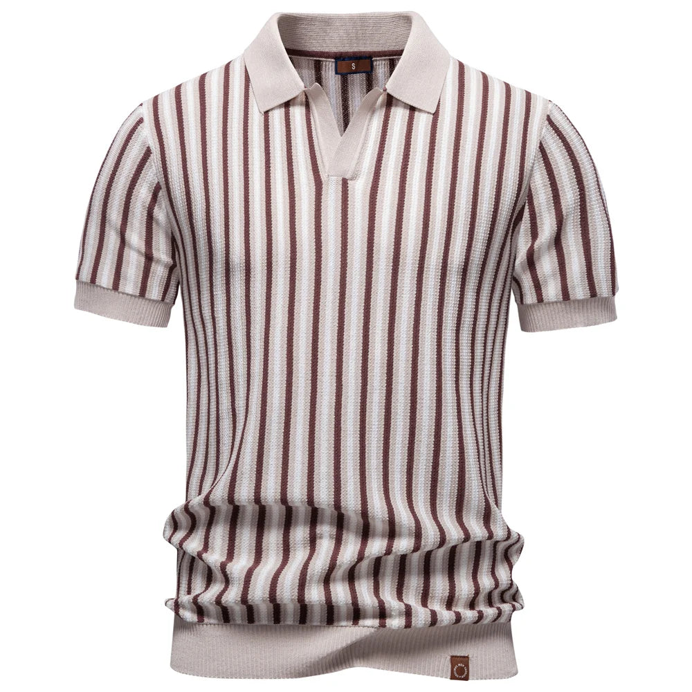 Striped Knit Polo Shirt