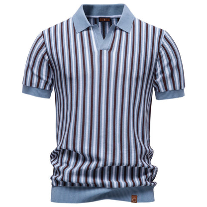 Striped Knit Polo Shirt