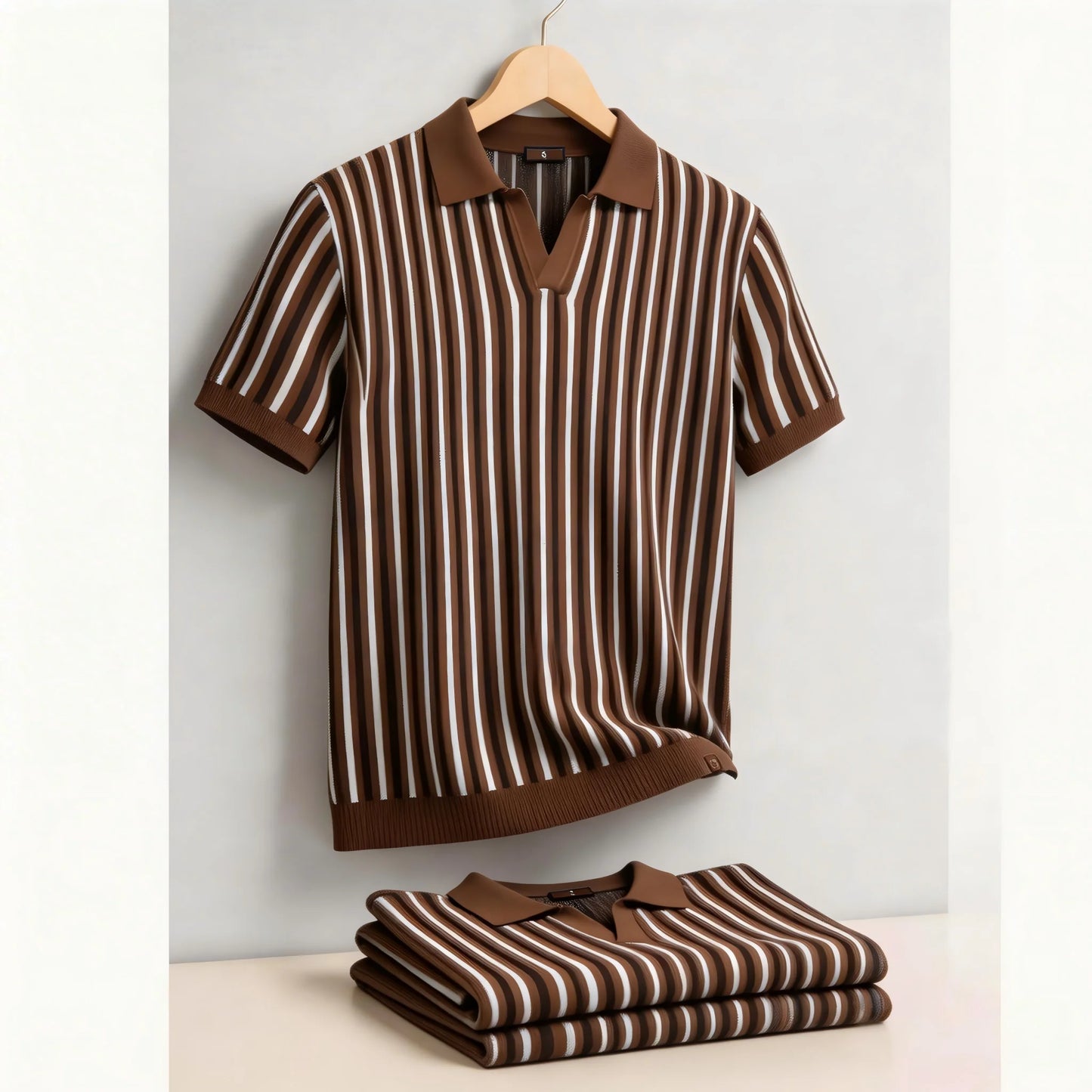 Striped Knit Polo Shirt