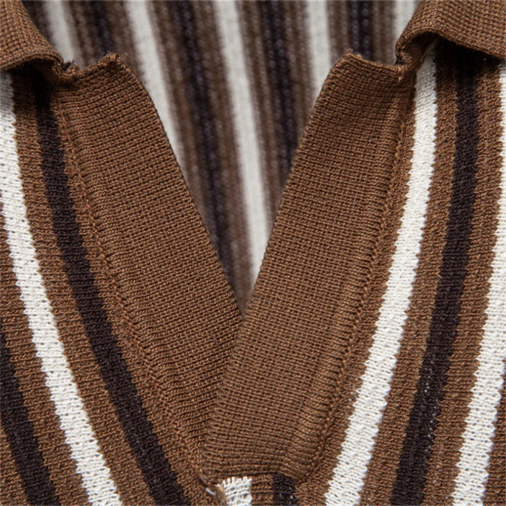 Striped Knit Polo Shirt