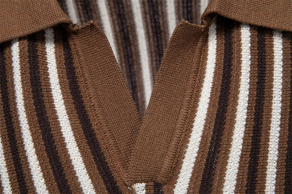 Striped Knit Polo Shirt
