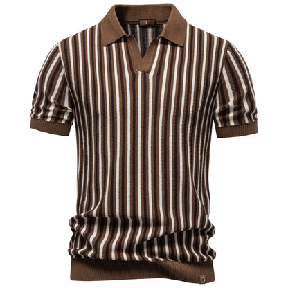 Striped Knit Polo Shirt